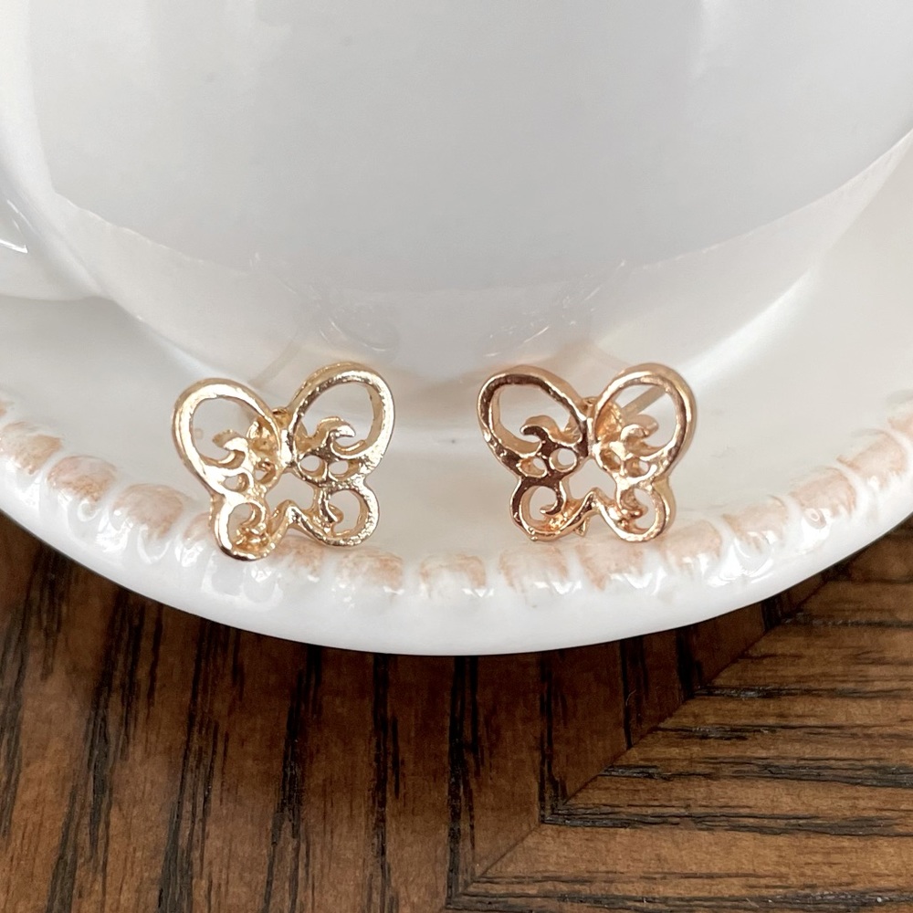 Gold butterfly stud earrings